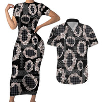 Hawaiian Leis Couples Matching Short Sleeve Bodycon Dress and Hawaiian Shirt Kakau Tattoos and Palaka Pastel Grayscale