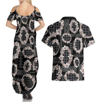 Hawaiian Leis Couples Matching Summer Maxi Dress and Hawaiian Shirt Kakau Tattoos and Palaka Pastel Grayscale