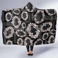 Hawaiian Leis Hooded Blanket Kakau Tattoos and Palaka Pastel Grayscale