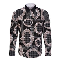 Hawaiian Leis Long Sleeve Button Shirt Kakau Tattoos and Palaka Pastel Grayscale LT03 Unisex Black - Polynesian Pride