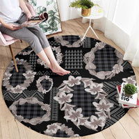Hawaiian Leis Round Carpet Kakau Tattoos and Palaka Pastel Grayscale