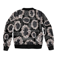 Hawaiian Leis Sleeve Zip Bomber Jacket Kakau Tattoos and Palaka Pastel Grayscale LT03 - Polynesian Pride