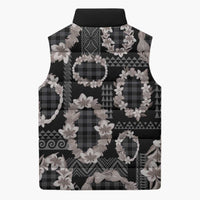 Hawaiian Leis Sleeveless Puffer Jacket Kakau Tattoos and Palaka Pastel Grayscale LT03 - Polynesian Pride