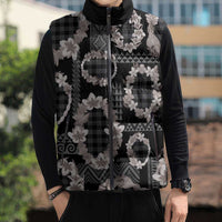 Hawaiian Leis Sleeveless Puffer Jacket Kakau Tattoos and Palaka Pastel Grayscale LT03 - Polynesian Pride