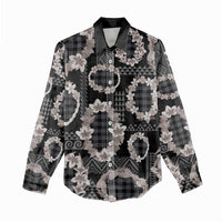 Hawaiian Leis Women Casual Shirt Kakau Tattoos and Palaka Pastel Grayscale
