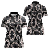 Hawaiian Leis Women Polo Shirt Kakau Tattoos and Palaka Pastel Grayscale LT03 - Polynesian Pride