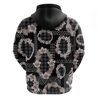 Hawaiian Leis Zip Hoodie Kakau Tattoos and Palaka Pastel Grayscale