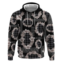 Hawaiian Leis Zip Hoodie Kakau Tattoos and Palaka Pastel Grayscale