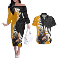 New Zealand and Australia Rugby Couples Matching Off The Shoulder Long Sleeve Dress and Hawaiian Shirt Koala and Maori Warrior Together
