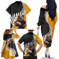 New Zealand and Australia Rugby Family Matching Off The Shoulder Long Sleeve Dress and Hawaiian Shirt Koala and Maori Warrior Together