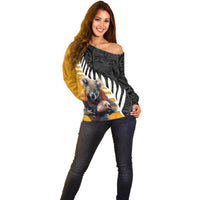 New Zealand and Australia Rugby Off Shoulder Sweater Koala and Maori Warrior Together