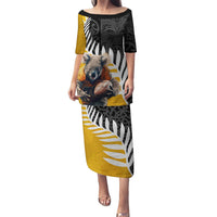 New Zealand and Australia Rugby Puletasi Koala and Maori Warrior Together LT03 Long Dress Black - Polynesian Pride