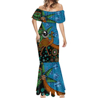 Fiji and Australia Mermaid Dress Palm Tree and Abogirinal Emu LT03 - Polynesian Pride