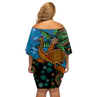 Fiji and Australia Off Shoulder Short Dress Palm Tree and Abogirinal Emu LT03 - Polynesian Pride