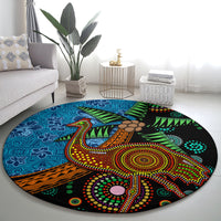 Fiji and Australia Round Carpet Palm Tree and Abogirinal Emu