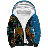 Fiji and Australia Sherpa Hoodie Palm Tree and Abogirinal Emu LT03 Unisex Blue - Polynesian Pride