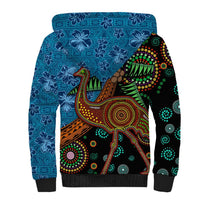 Fiji and Australia Sherpa Hoodie Palm Tree and Abogirinal Emu LT03 - Polynesian Pride