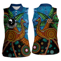 Fiji and Australia Women Sleeveless Polo Shirt Palm Tree and Abogirinal Emu