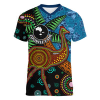 Fiji and Australia Women V-Neck T-Shirt Palm Tree and Abogirinal Emu