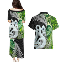 New Zealand Koru Natural Couples Matching Puletasi and Hawaiian Shirt Manaia and Silver Fern Maori Pattern