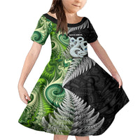 New Zealand Koru Natural Family Matching Mermaid Dress and Hawaiian Shirt Manaia and Silver Fern Maori Pattern