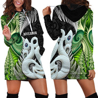 New Zealand Koru Natural Hoodie Dress Manaia and Silver Fern Maori Pattern
