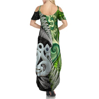 New Zealand Koru Natural Summer Maxi Dress Manaia and Silver Fern Maori Pattern LT03 - Polynesian Pride