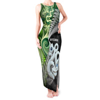 New Zealand Koru Natural Tank Maxi Dress Manaia and Silver Fern Maori Pattern LT03 Women Black - Polynesian Pride