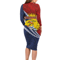 Kiribati Independence Day Long Sleeve Bodycon Dress Polynesian and Melanesian Art Tattoo