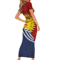 Kiribati Independence Day Short Sleeve Bodycon Dress Polynesian and Melanesian Art Tattoo