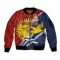Kiribati Independence Day Sleeve Zip Bomber Jacket Polynesian and Melanesian Art Tattoo