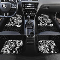 Guam Dolphins Tribal Tattoo Car Mats Polynesian Art and Tropical Flower Grayscale