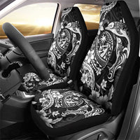 Guam Dolphins Tribal Tattoo Car Seat Cover Polynesian Art and Tropical Flower Grayscale LT03 - Polynesian Pride