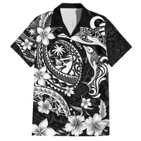 Guam Dolphins Tribal Tattoo Family Matching Off Shoulder Maxi Dress and Hawaiian Shirt Polynesian Art and Tropical Flower Grayscale