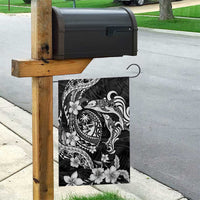 Guam Dolphins Tribal Tattoo Garden Flag Polynesian Art and Tropical Flower Grayscale