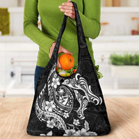 Guam Dolphins Tribal Tattoo Grocery Bag Polynesian Art and Tropical Flower Grayscale LT03 - Polynesian Pride