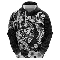 Guam Dolphins Tribal Tattoo Hoodie Polynesian Art and Tropical Flower Grayscale