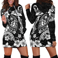 Guam Dolphins Tribal Tattoo Hoodie Dress Polynesian Art and Tropical Flower Grayscale