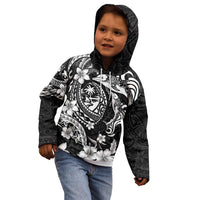 Guam Dolphins Tribal Tattoo Kid Hoodie Polynesian Art and Tropical Flower Grayscale