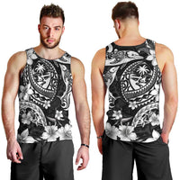 Guam Dolphins Tribal Tattoo Men Tank Top Polynesian Art and Tropical Flower Grayscale