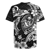 Guam Dolphins Tribal Tattoo Rugby Jersey Polynesian Art and Tropical Flower Grayscale LT03 - Polynesian Pride