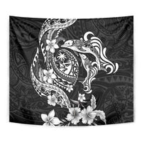Guam Dolphins Tribal Tattoo Tapestry Polynesian Art and Tropical Flower Grayscale