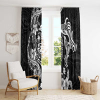 Guam Dolphins Tribal Tattoo Window Curtain Polynesian Art and Tropical Flower Grayscale