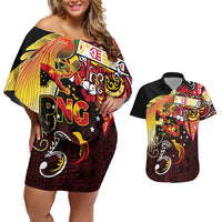 Papua New Guinea 2025 Couples Matching Off Shoulder Short Dress and Hawaiian Shirt 50th Independence Day Anniversary