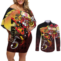 Papua New Guinea 2025 Couples Matching Off Shoulder Short Dress and Long Sleeve Button Shirt 50th Independence Day Anniversary