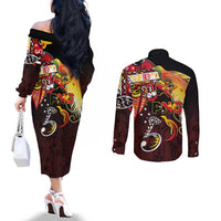 Papua New Guinea 2025 Couples Matching Off The Shoulder Long Sleeve Dress and Long Sleeve Button Shirt 50th Independence Day Anniversary
