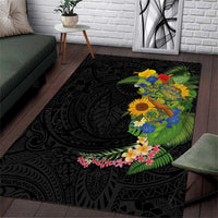 Hawaiian Tropical Plants and Chameleon Area Rug Polynesian Art Colorful - Polynesian Pride