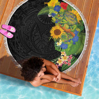Hawaiian Tropical Plants and Chameleon Beach Blanket Polynesian Art Colorful - Polynesian Pride