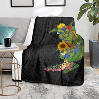 Hawaiian Tropical Plants and Chameleon Blanket Polynesian Art Colorful - Polynesian Pride
