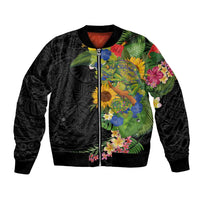 Hawaiian Tropical Plants and Chameleon Bomber Jacket Polynesian Art Colorful - Polynesian Pride